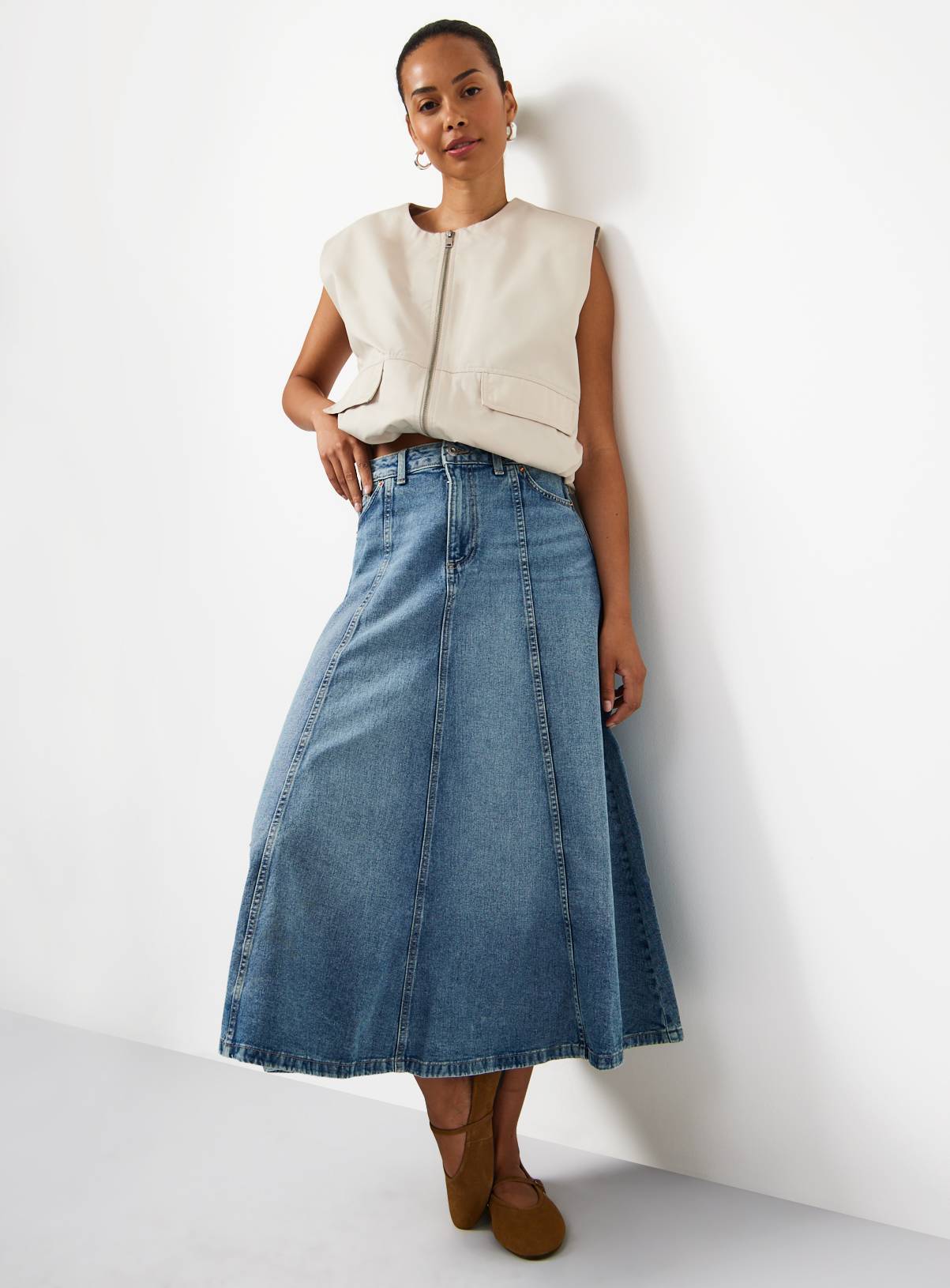Mid Blue Denim Panelled Full Skirt 14 - Image 2